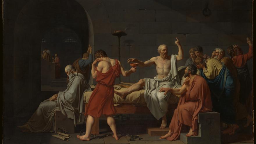 Socrates surrounded by followers before drinking poison