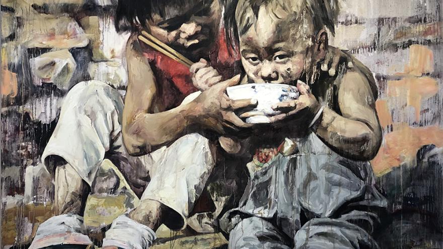 Two children with bowl